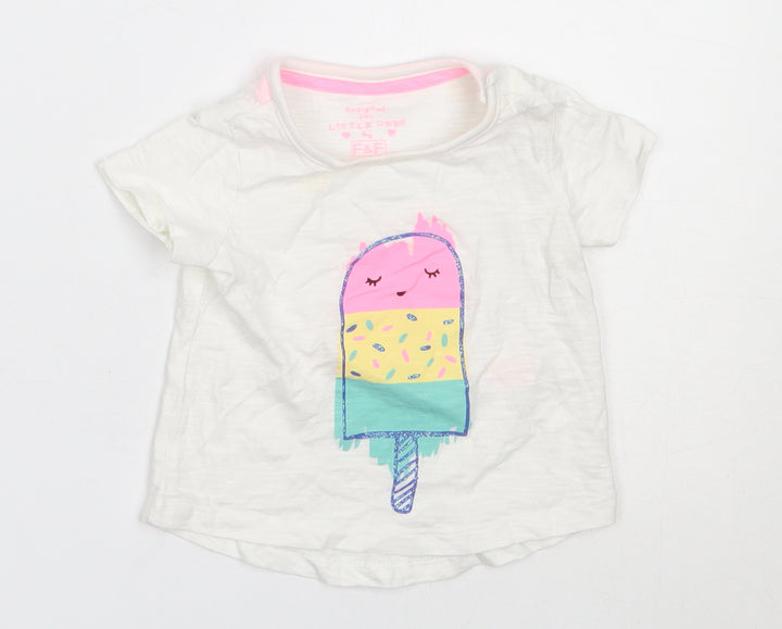 F&F Girls White Cotton Basic T-Shirt Size 3-6 Months Round Neck