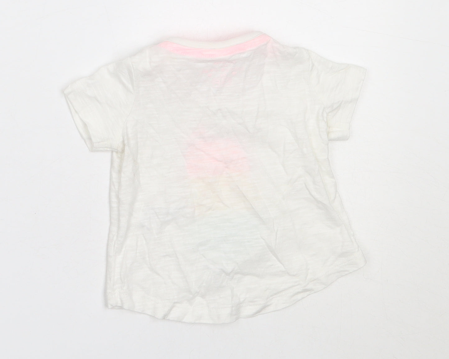 F&F Girls White  Cotton Basic T-Shirt Size 3-6 Months Round Neck