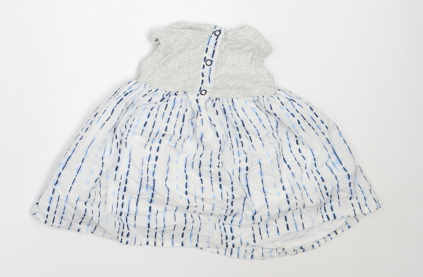 Preworn Girls Grey  Cotton Fit & Flare  Size 3-6 Months  Round Neck