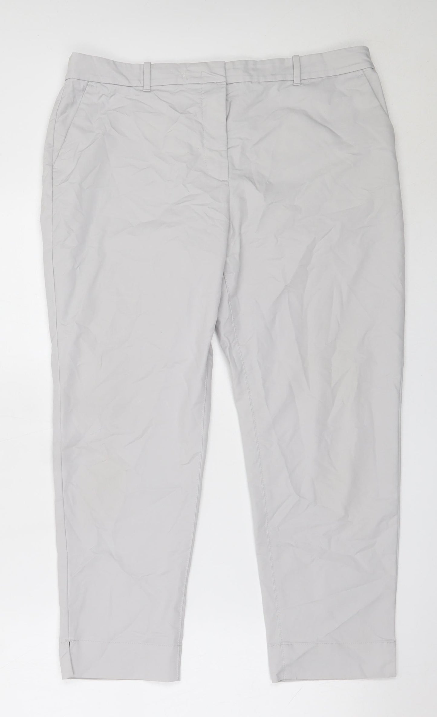 Marks and Spencer Womens Grey  Cotton Capri Trousers Size 14 L25 in Regular