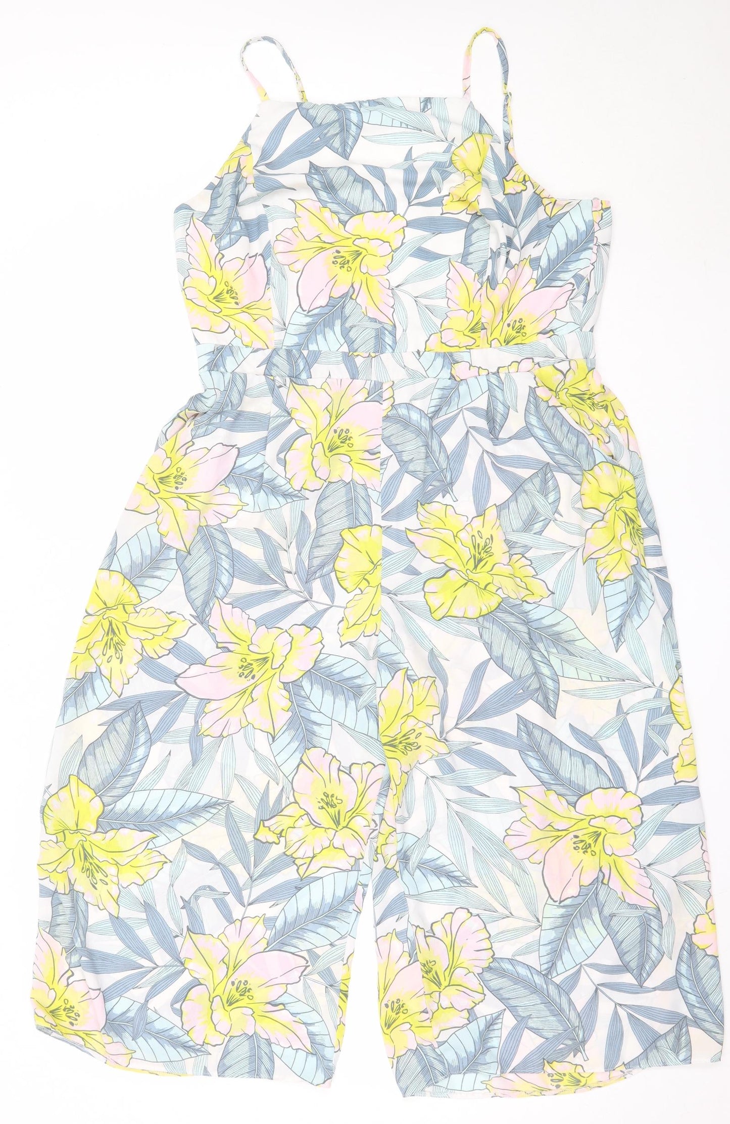 New Look Womens Blue Floral Polyester Jumpsuit One-Piece Size 16