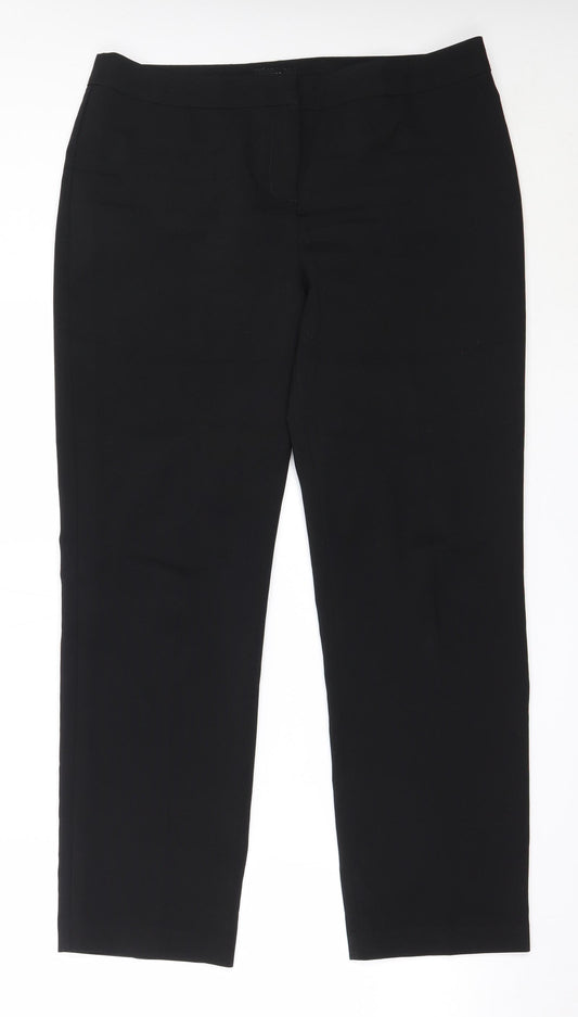 Front view of Papaya women’s black polyester trousers, size UK 14, 28.5-inch leg regular