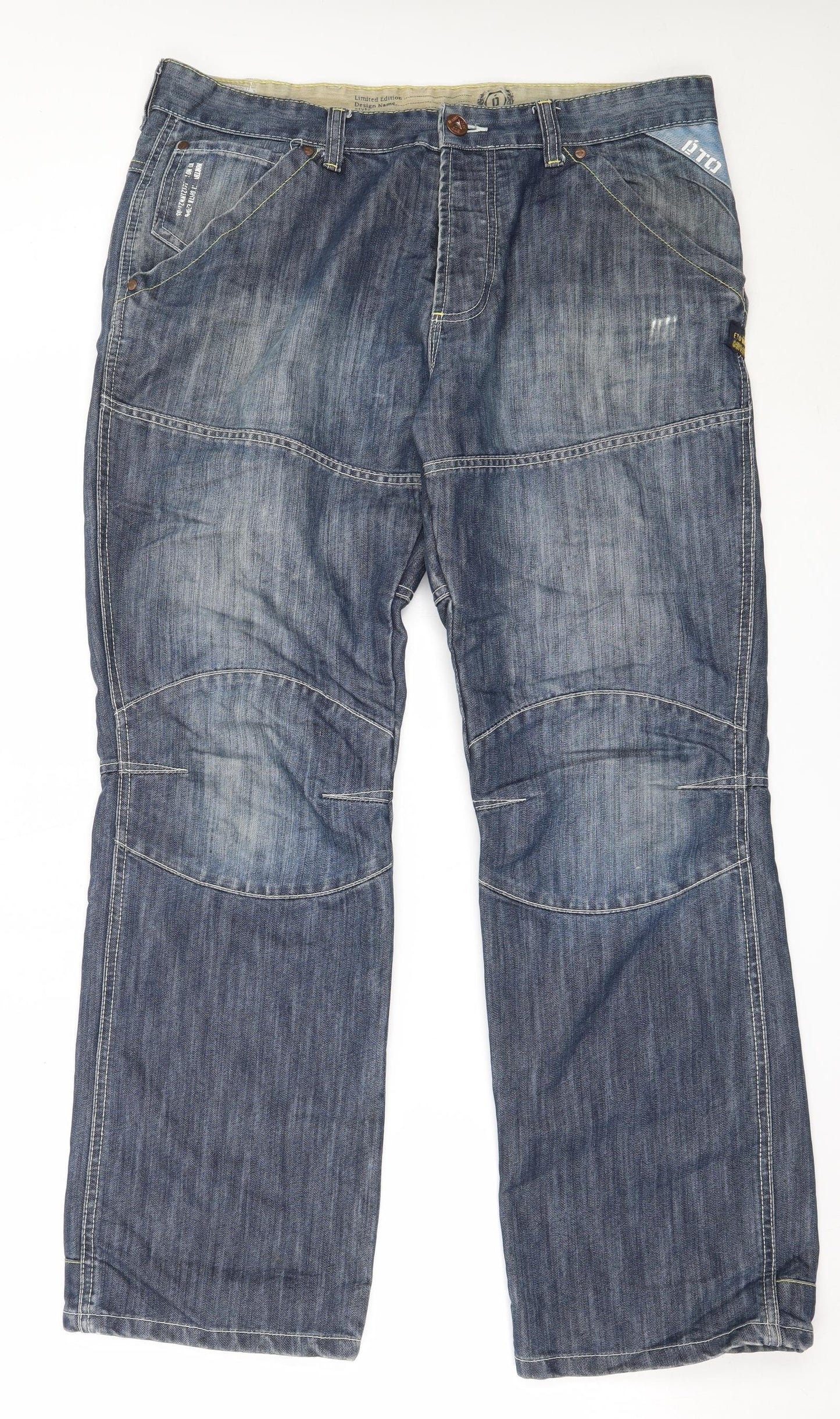 ETO Mens Blue  Cotton Straight Jeans Size 38 in L32 in Regular