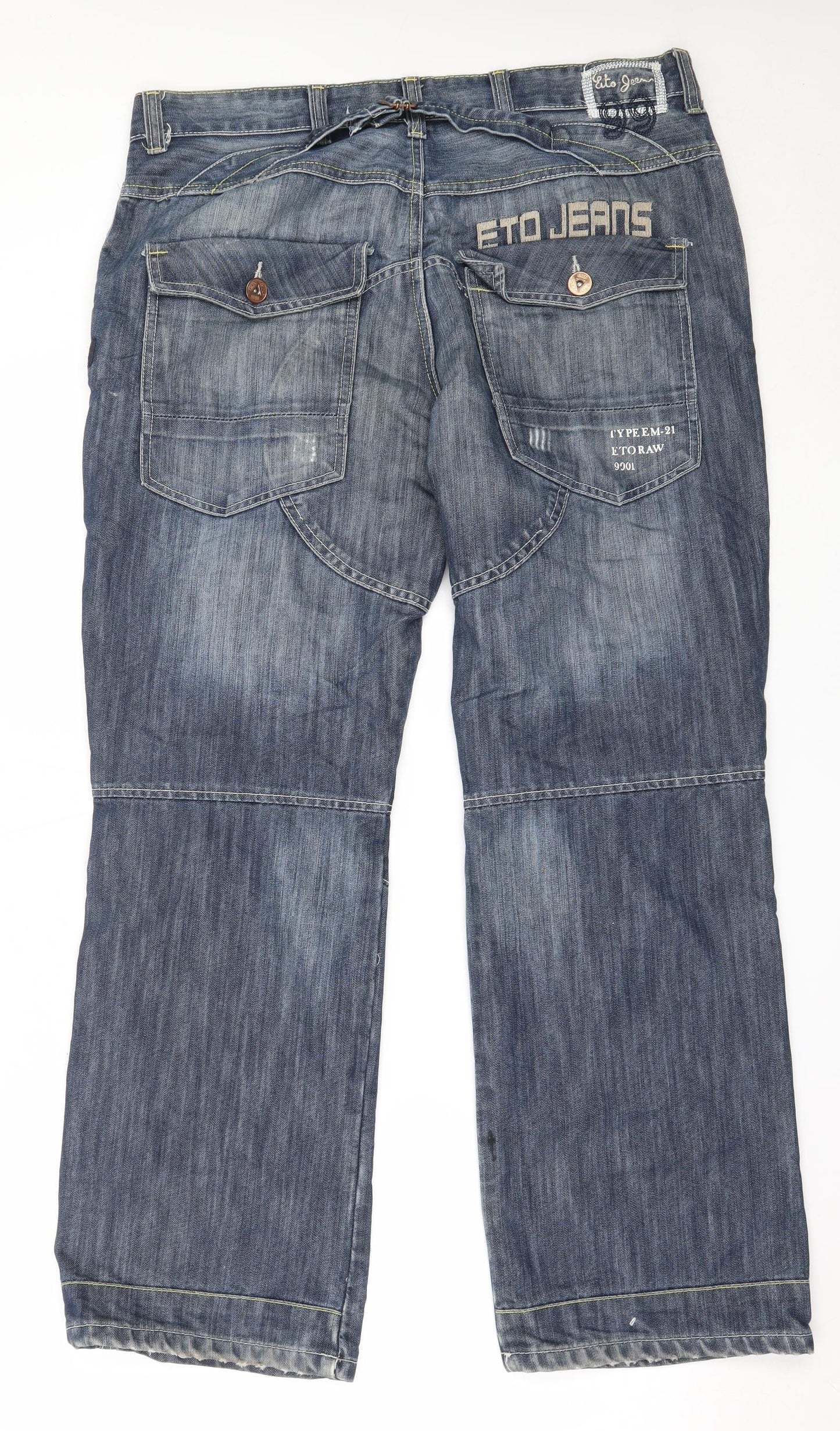 ETO Mens Blue  Cotton Straight Jeans Size 38 in L32 in Regular