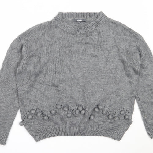 Studio Womens Grey Round Neck  Acrylic Pullover Jumper Size 16