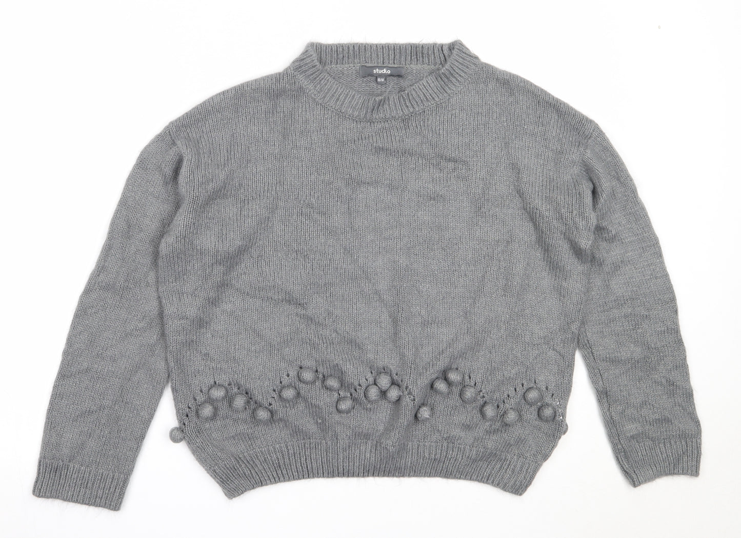 Studio Womens Grey Round Neck  Acrylic Pullover Jumper Size 16