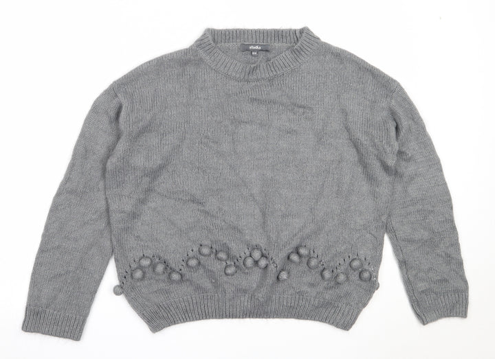 Studio Womens Grey Round Neck  Acrylic Pullover Jumper Size 16