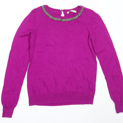 Oasis Womens Purple Round Neck  Cotton Pullover Jumper Size XS