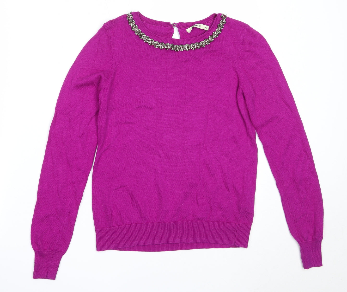 Oasis Womens Purple Round Neck  Cotton Pullover Jumper Size XS