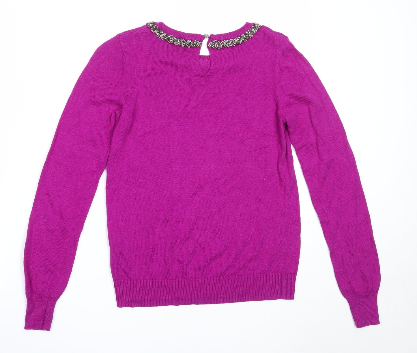 Oasis Womens Purple Round Neck  Cotton Pullover Jumper Size XS