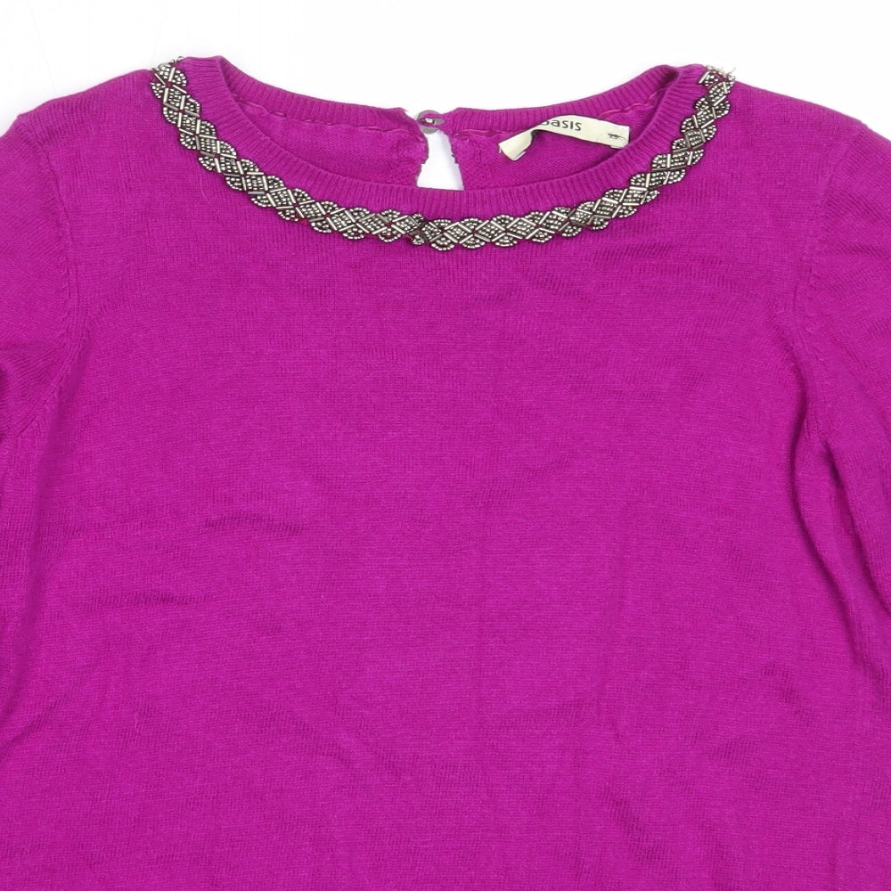 Oasis Womens Purple Round Neck  Cotton Pullover Jumper Size XS