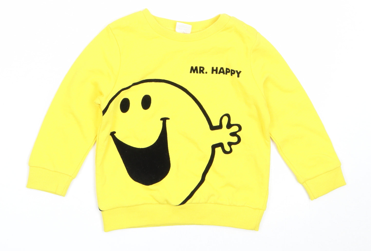 F&F Boys Yellow  Cotton Pullover Jumper Size 12-18 Months   - mr happy