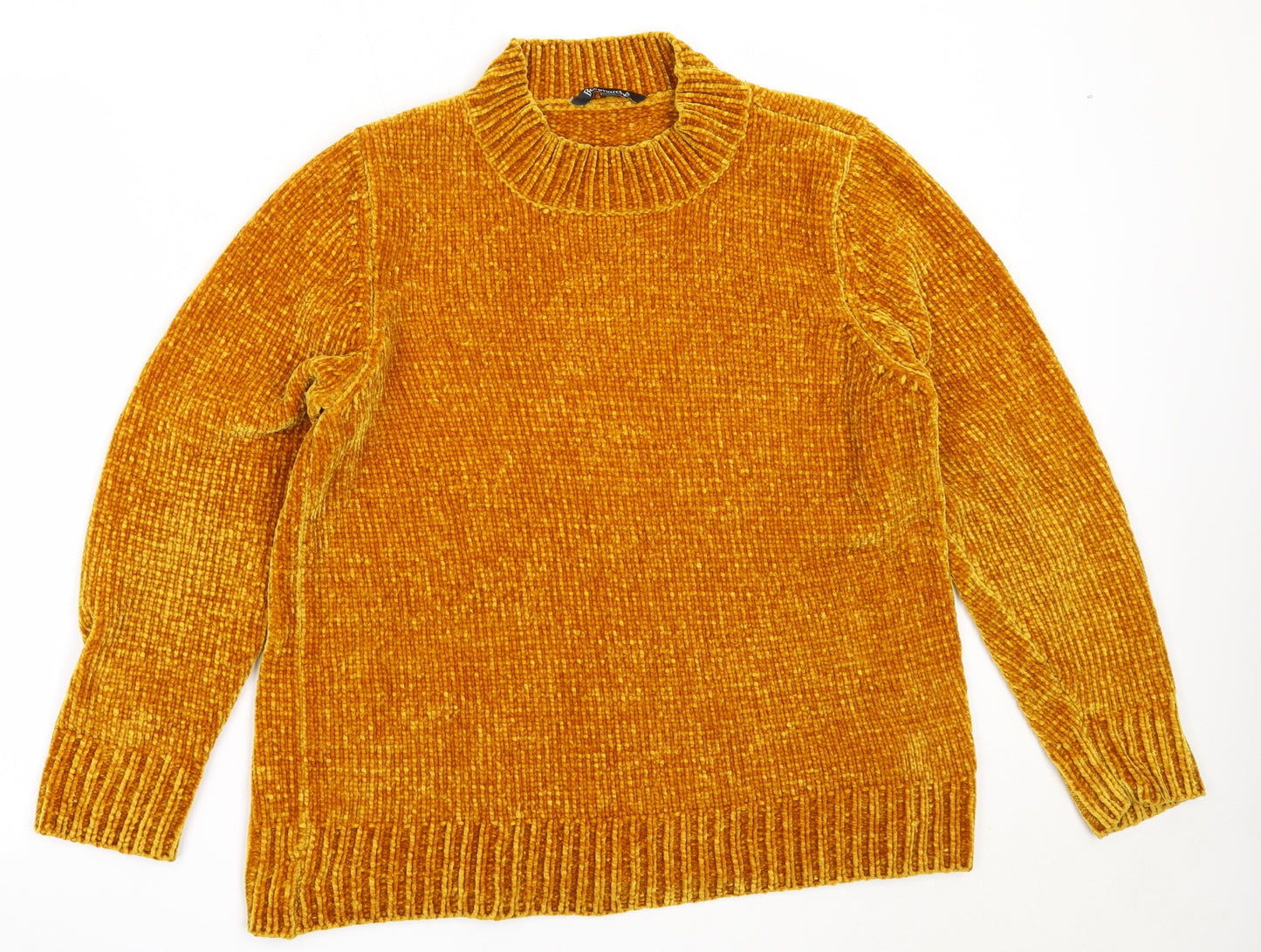 Bonmarché Womens Yellow Round Neck  Polyester Pullover Jumper Size 16