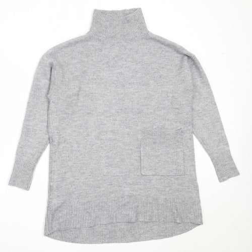 KLEY Womens Grey High Neck  Acrylic Tunic Jumper Size S