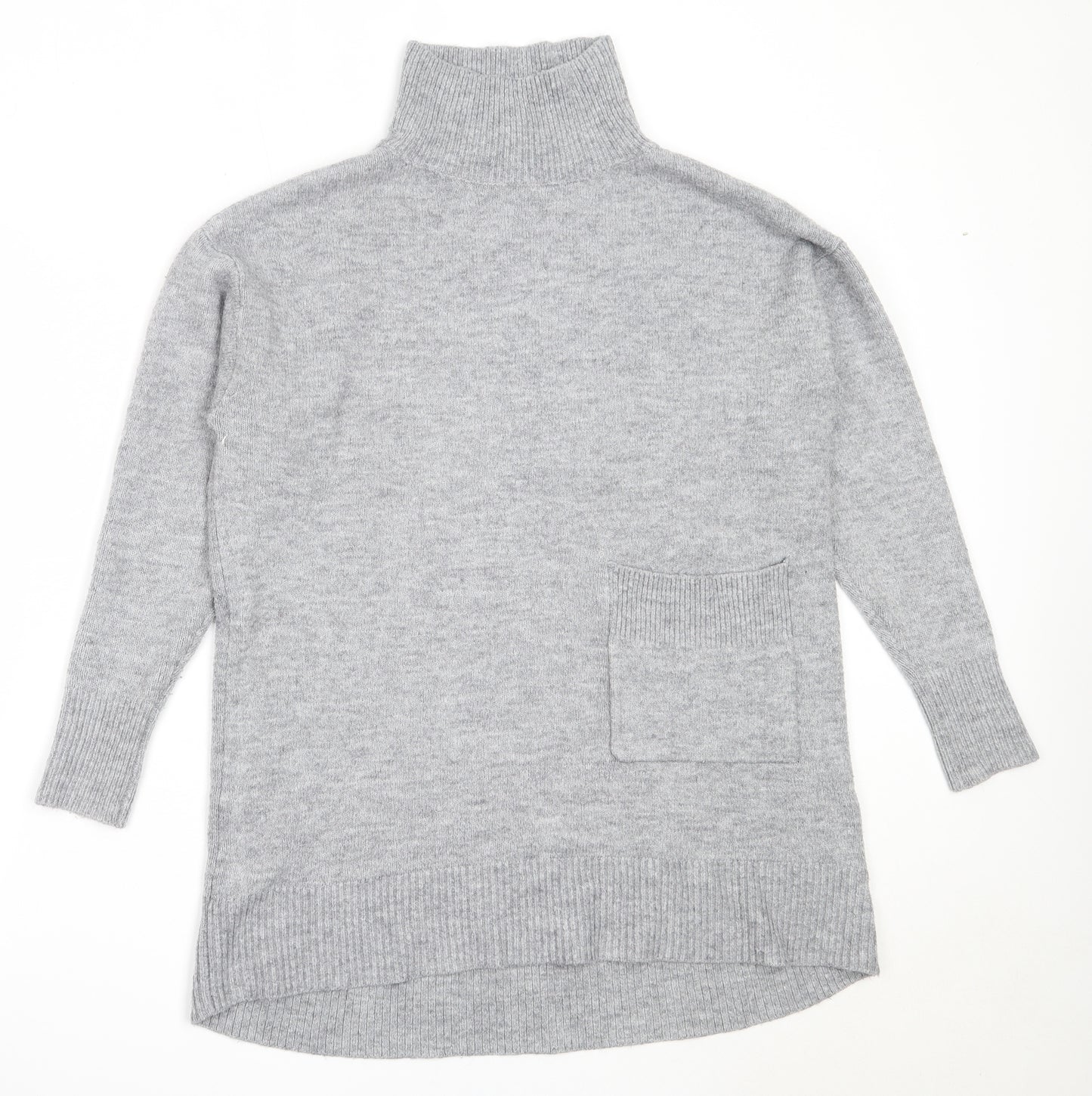 KLEY Womens Grey High Neck  Acrylic Tunic Jumper Size S
