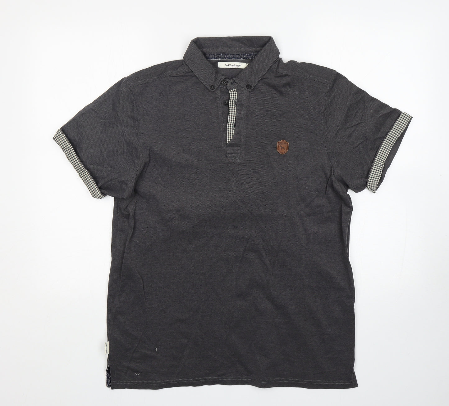 One True Saxon Mens Grey  Cotton  Polo Size M Collared