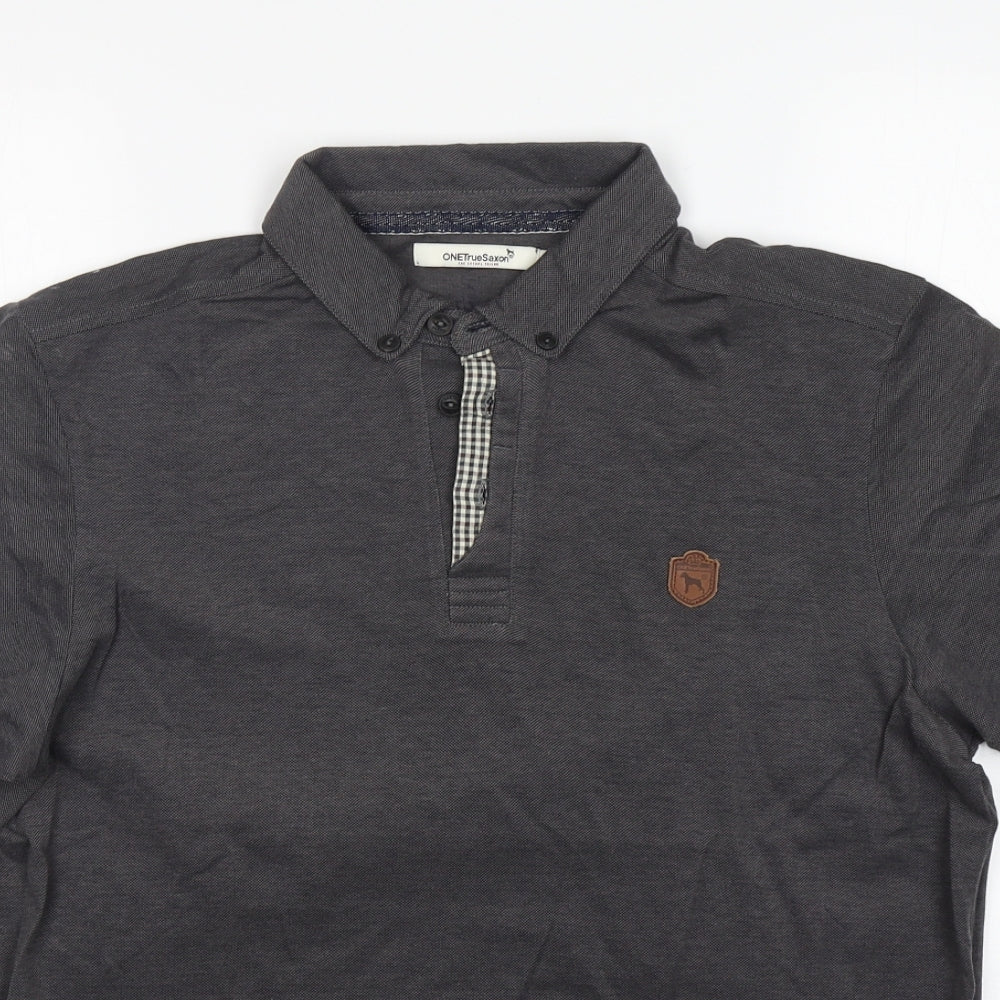 One True Saxon Mens Grey  Cotton  Polo Size M Collared