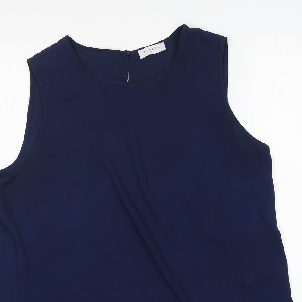 Papaya Womens Blue  Polyester Basic Blouse Size 14 Round Neck