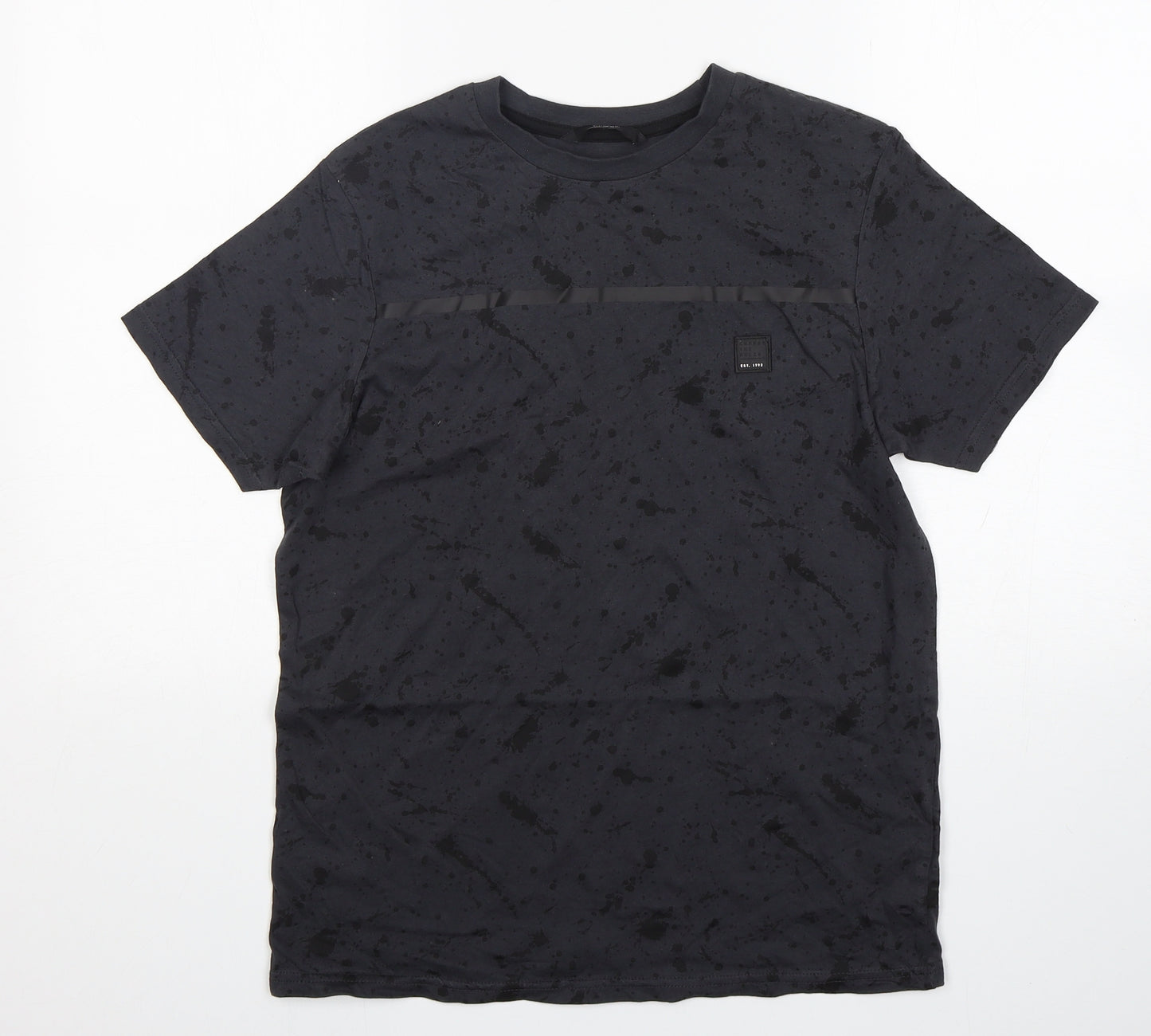 George Boys Grey Polka Dot Cotton Basic T-Shirt Size 13-14 Years Round Neck