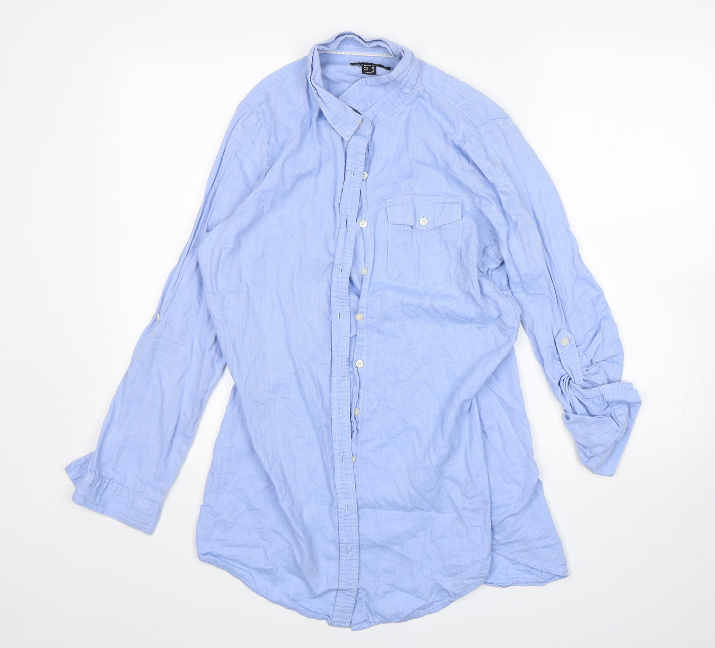 Atmosphere  Womens Blue  Cotton Basic Button-Up Size 12 Collared