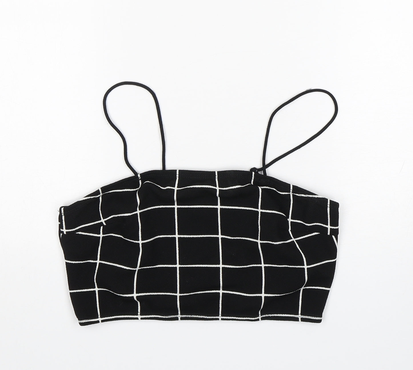 Shein  Womens Black Check Polyester Cropped Tank Size M Round Neck
