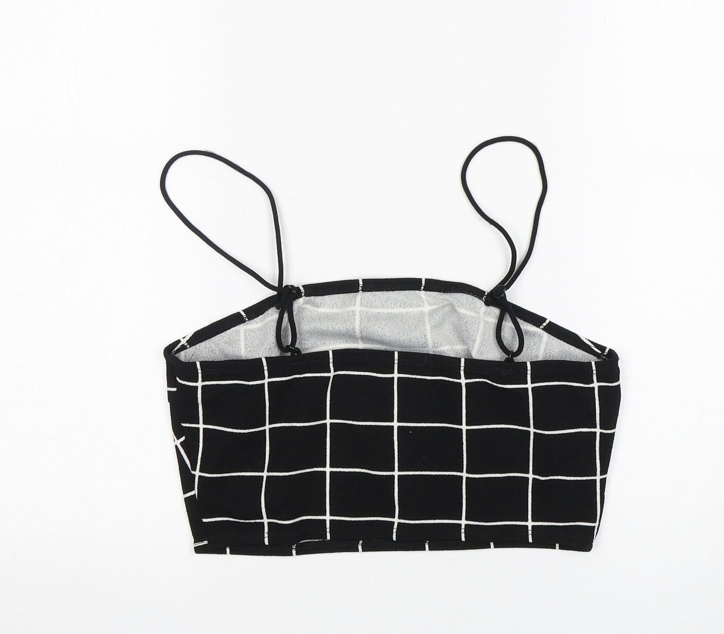 Shein  Womens Black Check Polyester Cropped Tank Size M Round Neck