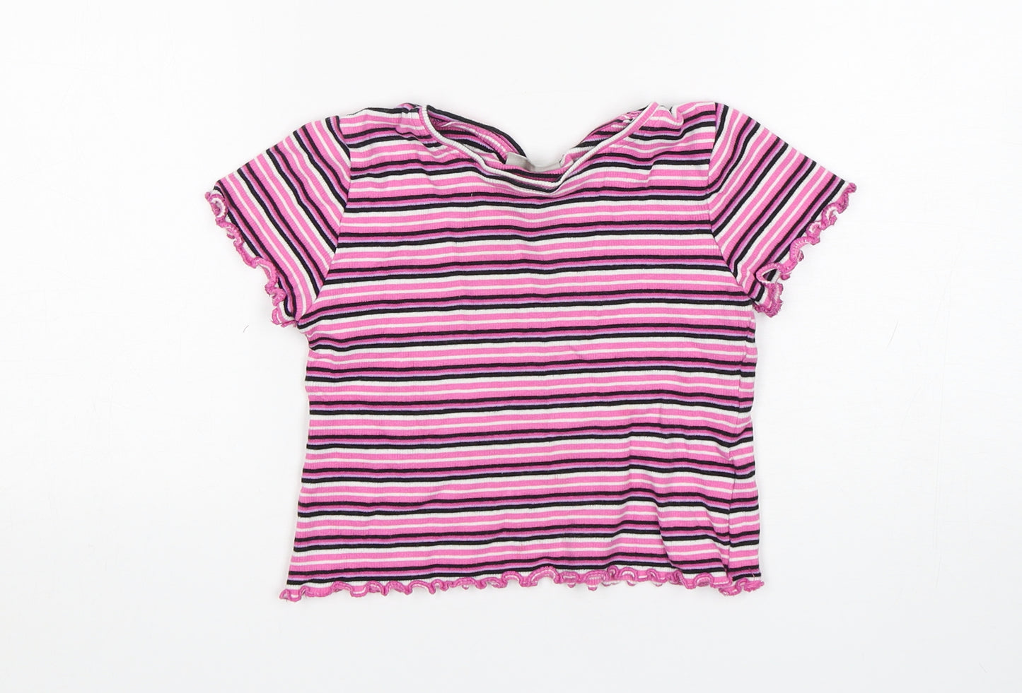 Matalan Girls Multicoloured Striped Cotton Basic T-Shirt Size 6 Years Round Neck