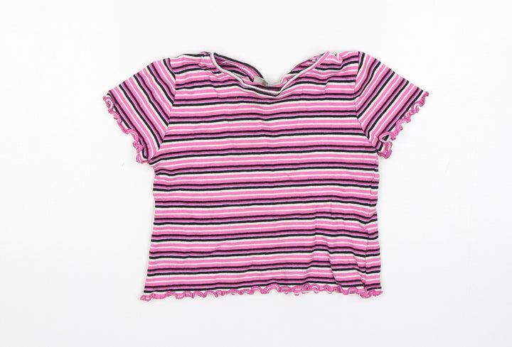 Matalan Girls Multicoloured Striped Cotton Basic T-Shirt Size 6 Years Round Neck