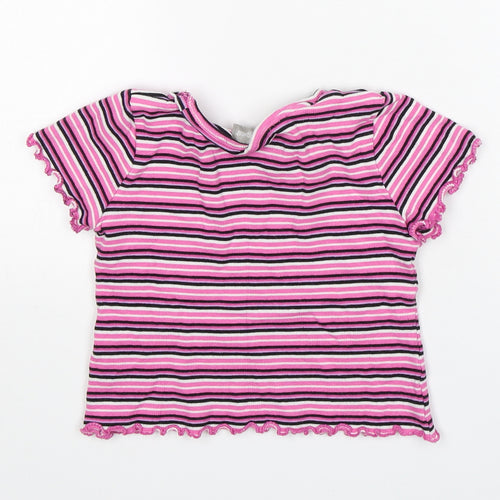 Matalan Girls Multicoloured Striped Cotton Basic T-Shirt Size 6 Years Round Neck