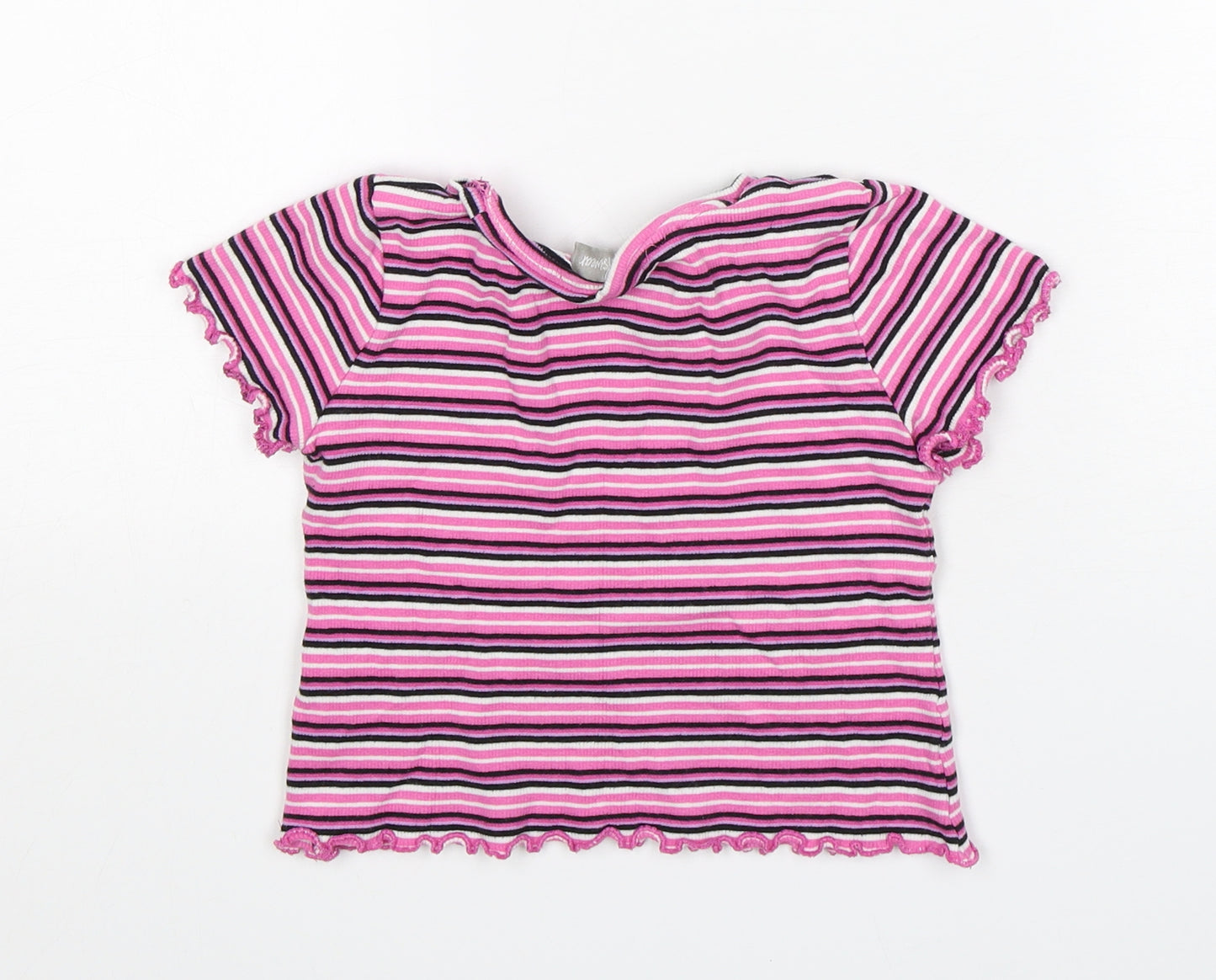 Matalan Girls Multicoloured Striped Cotton Basic T-Shirt Size 6 Years Round Neck
