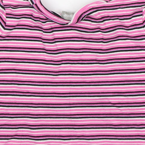 Matalan Girls Multicoloured Striped Cotton Basic T-Shirt Size 6 Years Round Neck