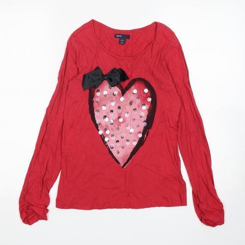 Gap Girls Red  Cotton Basic T-Shirt Size 12-13 Years Round Neck