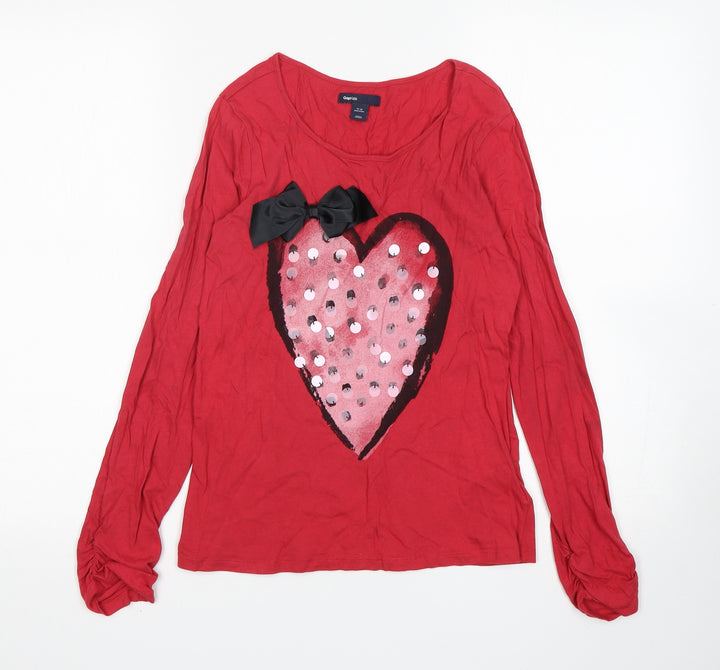 Gap Girls Red  Cotton Basic T-Shirt Size 12-13 Years Round Neck