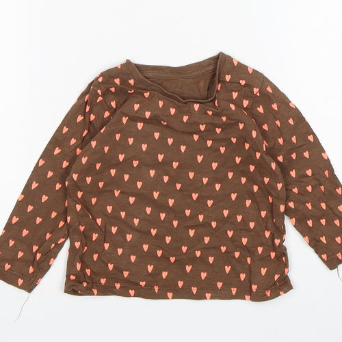 Matalan Girls Brown Polka Dot Cotton Basic T-Shirt Size 12-18 Months Round Neck