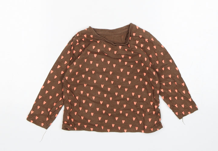 Matalan Girls Brown Polka Dot Cotton Basic T-Shirt Size 12-18 Months Round Neck