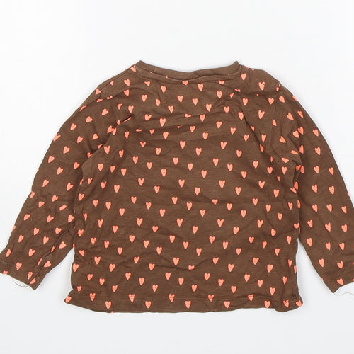 Matalan Girls Brown Polka Dot Cotton Basic T-Shirt Size 12-18 Months Round Neck