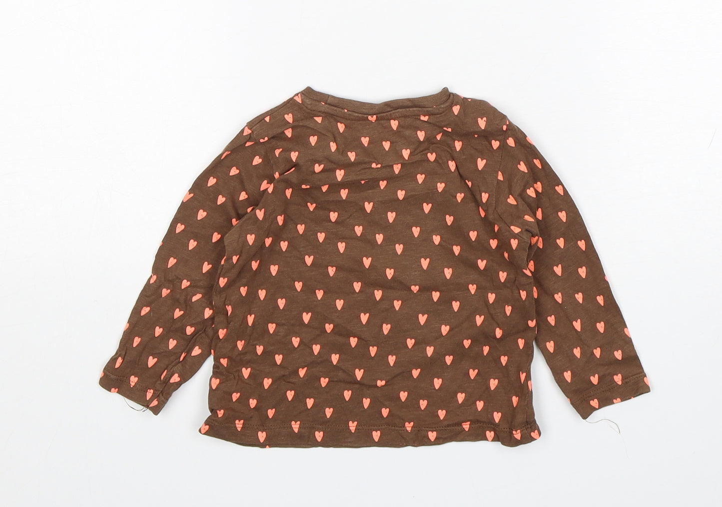 Matalan Girls Brown Polka Dot Cotton Basic T-Shirt Size 12-18 Months Round Neck
