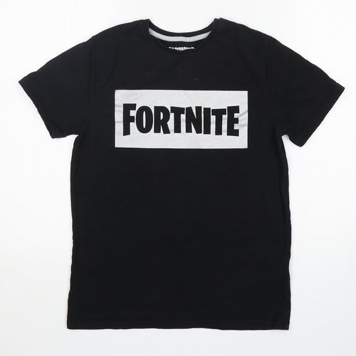 Primark Boys Black  Cotton Basic T-Shirt Size M Round Neck  - Fortnite