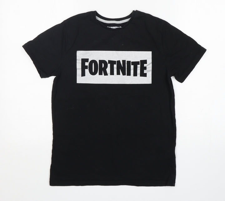Primark Boys Black  Cotton Basic T-Shirt Size M Round Neck  - Fortnite
