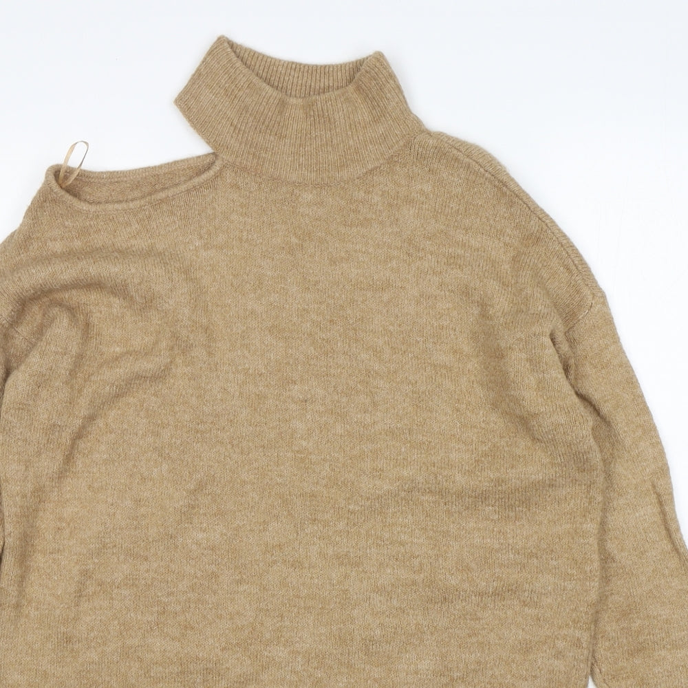 George Womens Beige Mock Neck  Acrylic Pullover Jumper Size S
