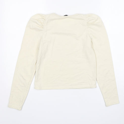 Monkl Womens Beige  Cotton Pullover Sweatshirt Size 2XS