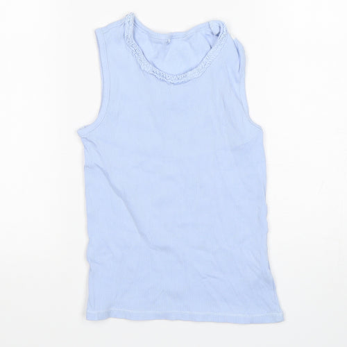 George Girls Blue  Cotton Basic Tank Size 9-10 Years Round Neck