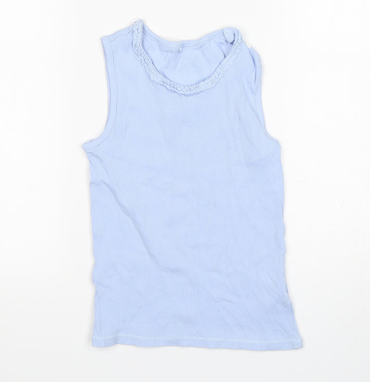 George Girls Blue  Cotton Basic Tank Size 9-10 Years Round Neck