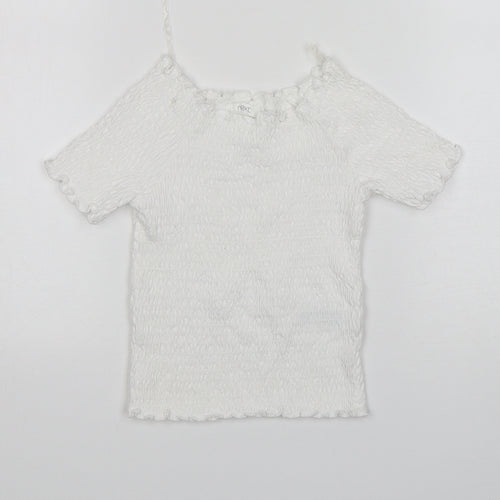 NEXT Girls White  Cotton Basic T-Shirt Size 7 Years Round Neck
