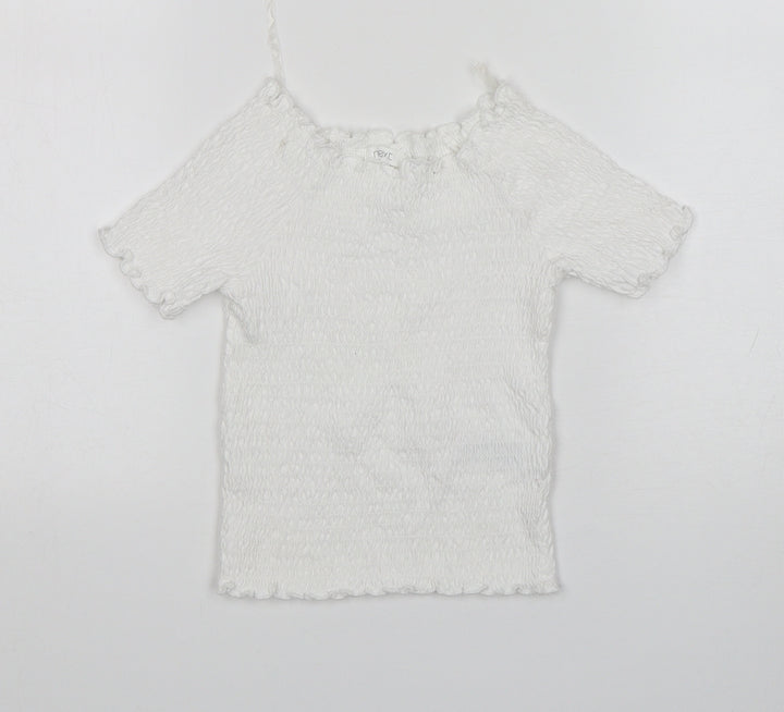 NEXT Girls White  Cotton Basic T-Shirt Size 7 Years Round Neck