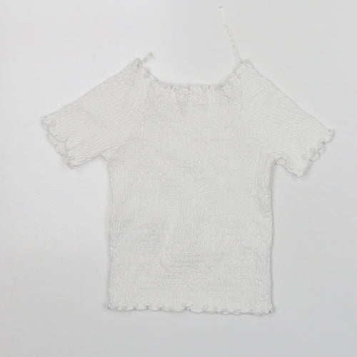 NEXT Girls White  Cotton Basic T-Shirt Size 7 Years Round Neck