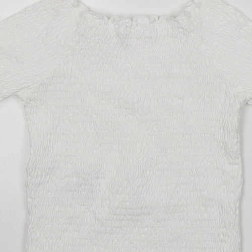 NEXT Girls White  Cotton Basic T-Shirt Size 7 Years Round Neck