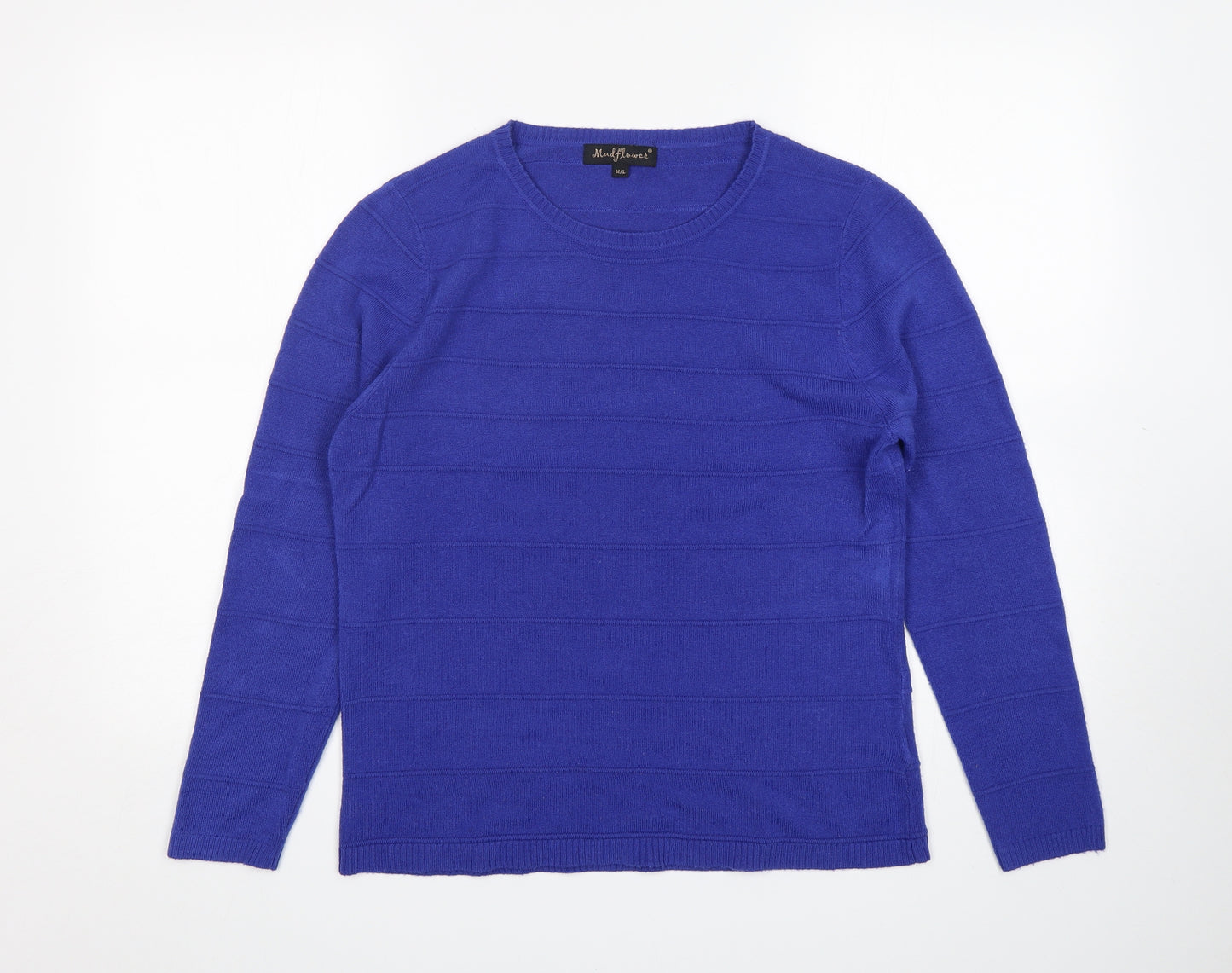 Mudflower Womens Blue Round Neck  Acrylic Pullover Jumper Size M