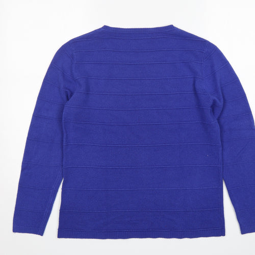 Mudflower Womens Blue Round Neck  Acrylic Pullover Jumper Size M