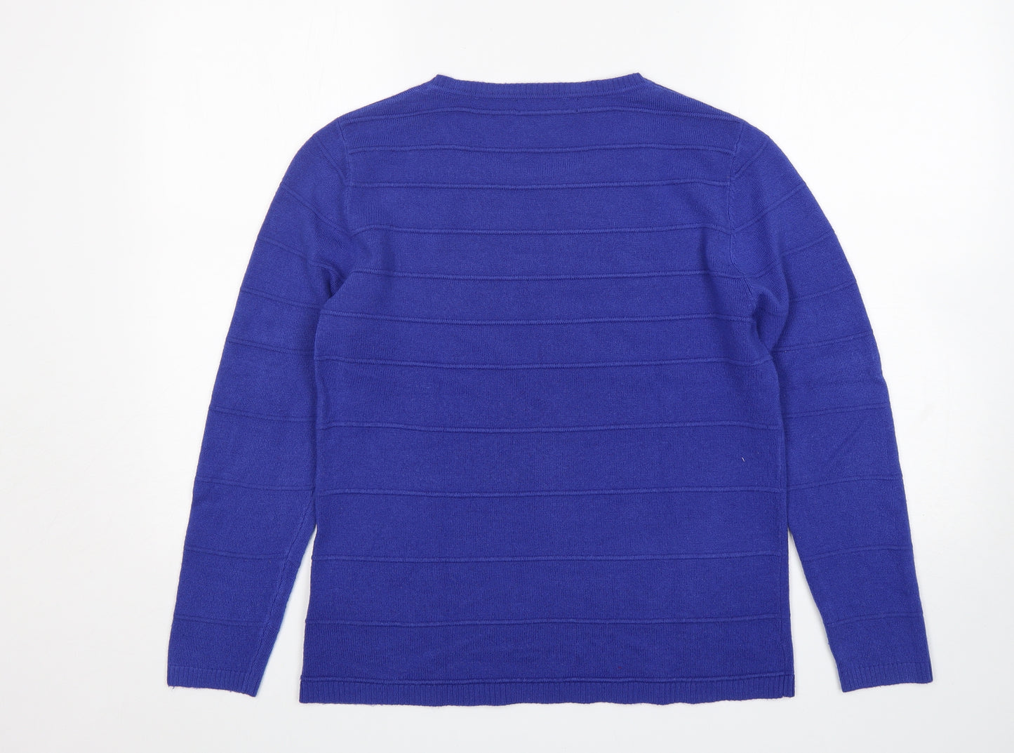 Mudflower Womens Blue Round Neck  Acrylic Pullover Jumper Size M